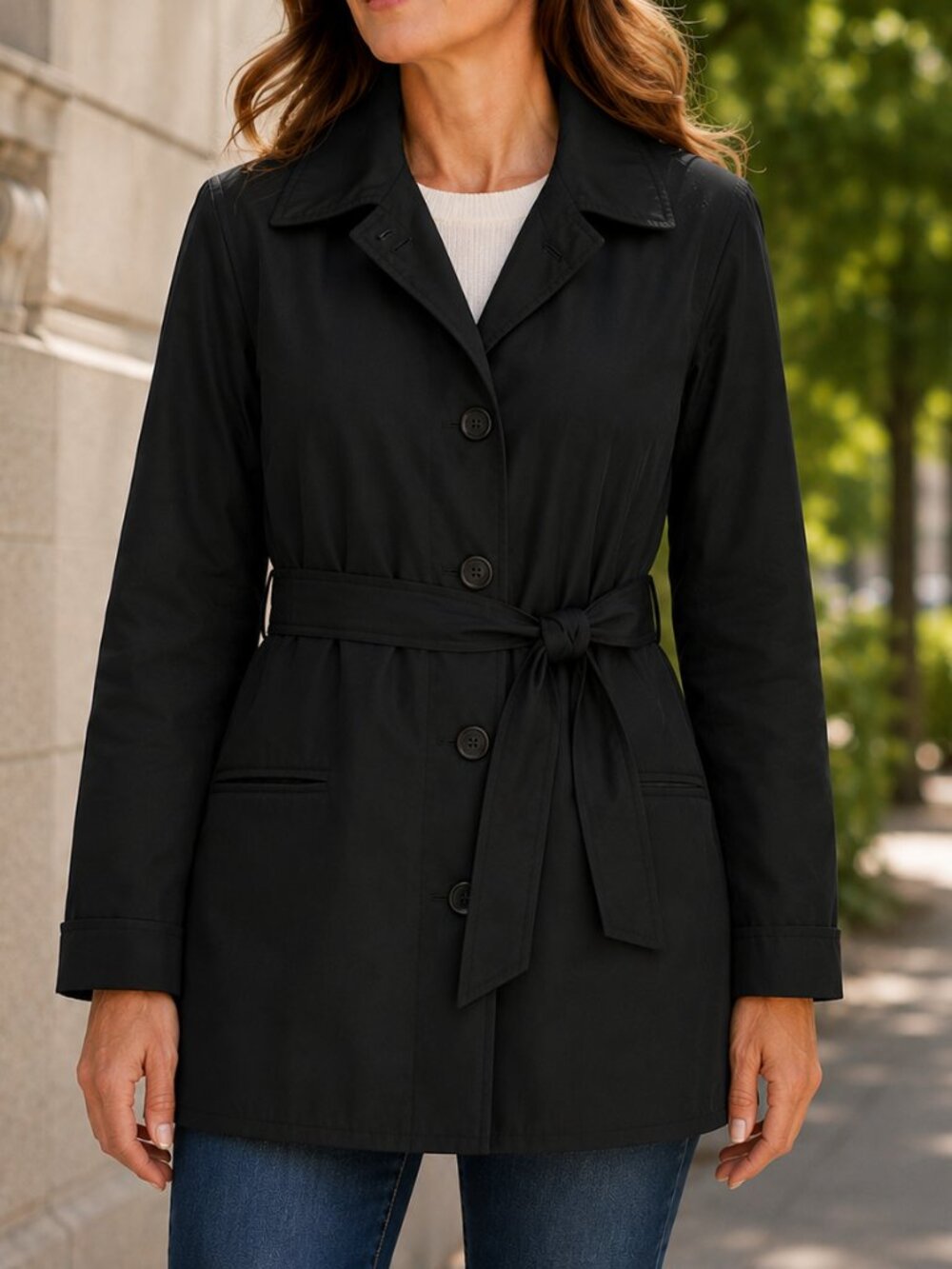 MEXX Classic Timeless Black Trench Coat Spring/Fall Jacket Black size 14